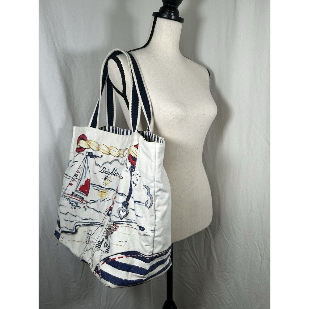 BRIGHTON Nautical Beach Canvas Shopper Tote Bag Red/White/Blue Anchor Sailboat - Picture 13 of 13